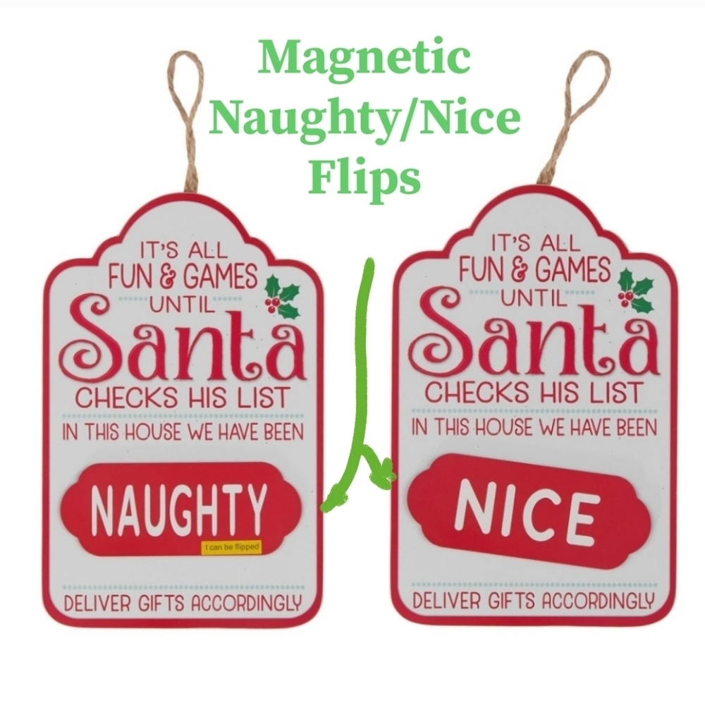 Santa Sign Magnetic Naughty/Nice Flip 9" x 6"